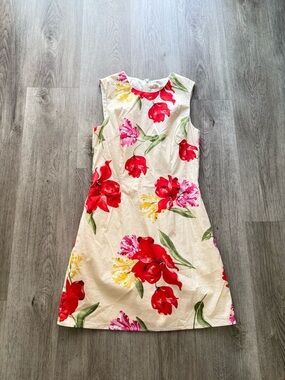hutch cream & red floral print sleevless lightweight summer sun dress small NEW